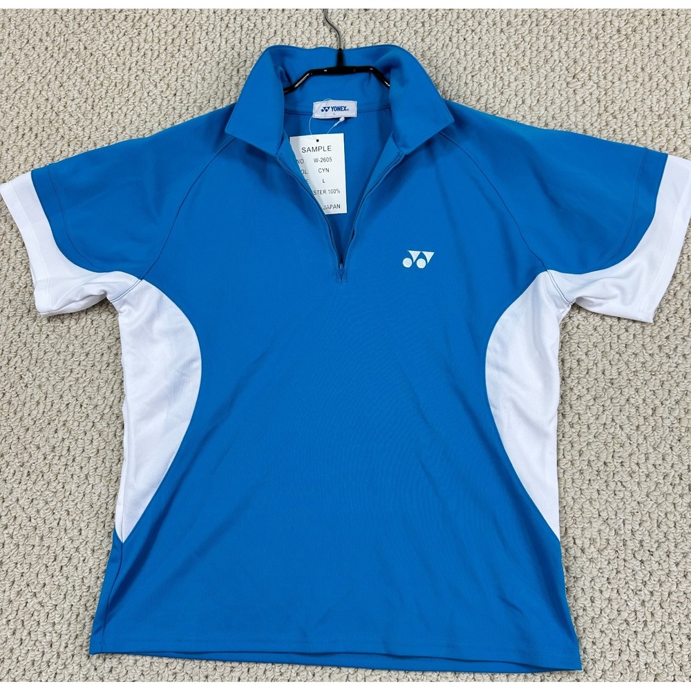 Yonex 1/4 Zip Shirt Womens L Blue White Badminton Sportswear Short Sleeve Sample